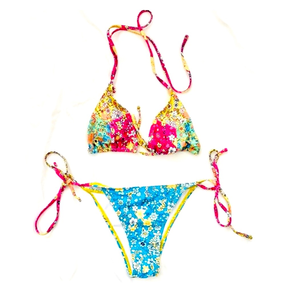 Floral beautiful 2 Piece Bikini patchwork floral padded swim Set small 👙